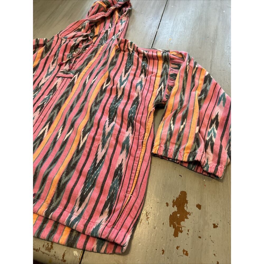Vtg Angelique Pink Orange Green Southwest Print Hoodie Pullover Boho Free Size - Picture 2 of 12